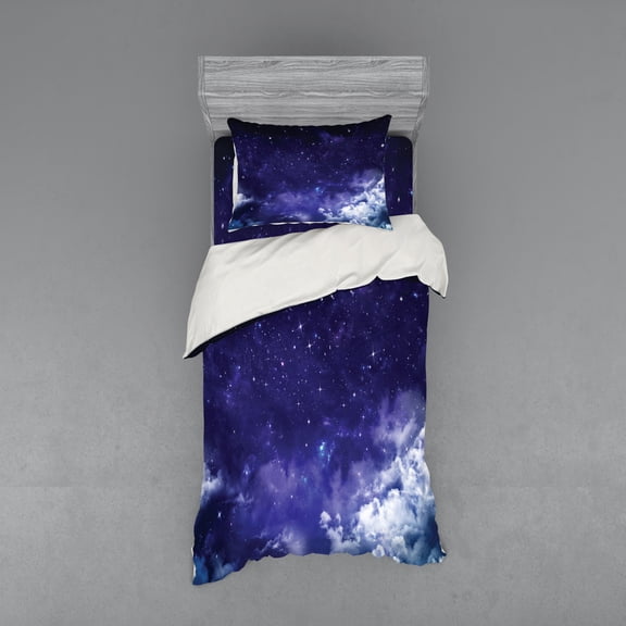 Ambesonne Space Bedding Set 3 Pcs, Dreamy Night with Stars, Twin, Purple White