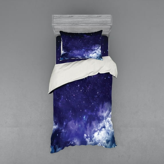 Ambesonne Space Bedding Set 3 Pcs, Dreamy Night with Stars, Twin, Purple White