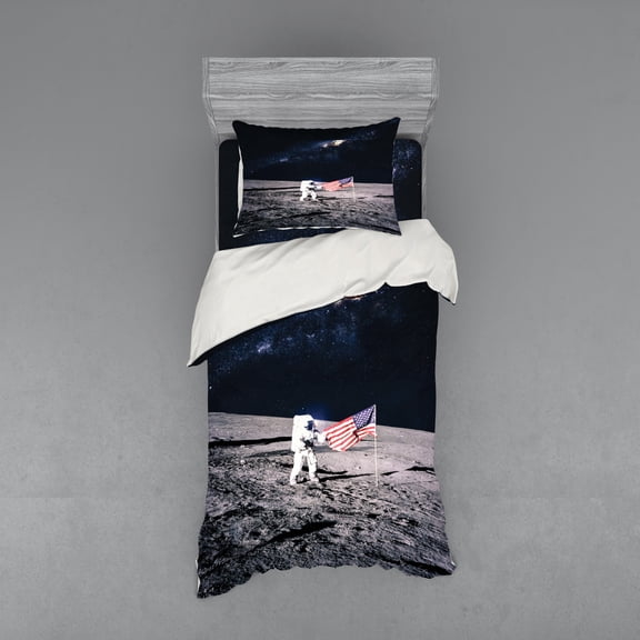 Ambesonne Space Bedding Set 3 Pcs, Milky Way American Flag, Twin XL, Brown Blue
