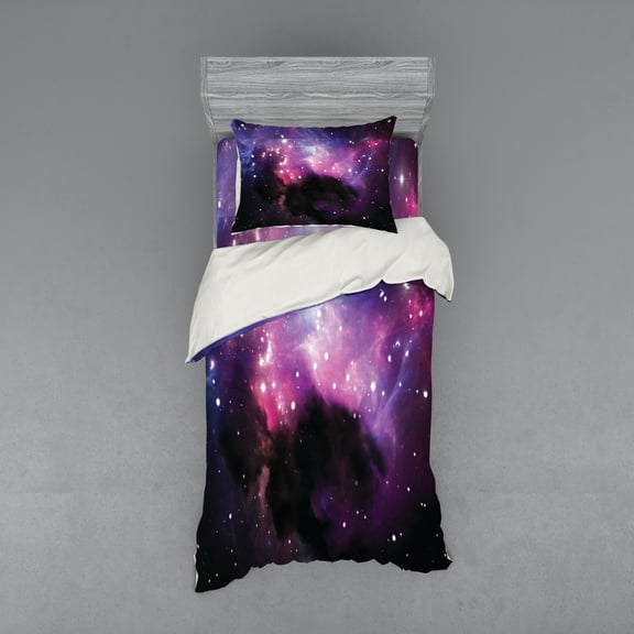 Ambesonne Space Bedding Set 3 Pcs, Nebula Cosmos Image, Twin, Purple Blue