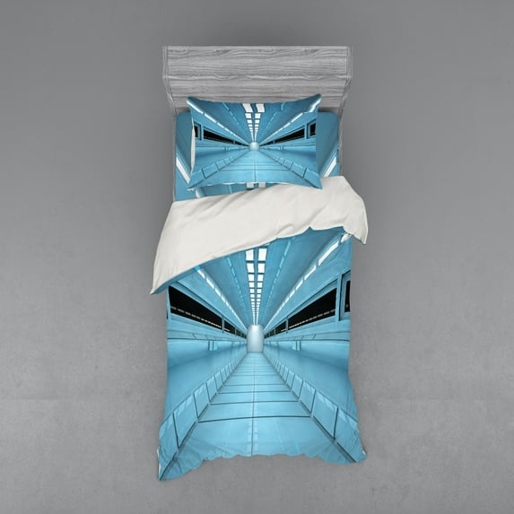 Ambesonne Space Bedding Set 3 Pcs, Science Ficion Galaxy, Twin, Pale Blue