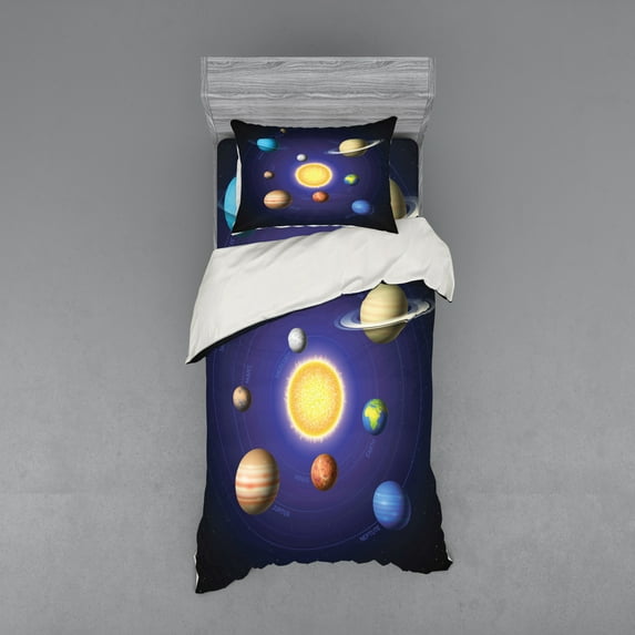 Ambesonne Space Bedding Set 3 Pcs, Solar System with Planets, Twin XL, Multicolor
