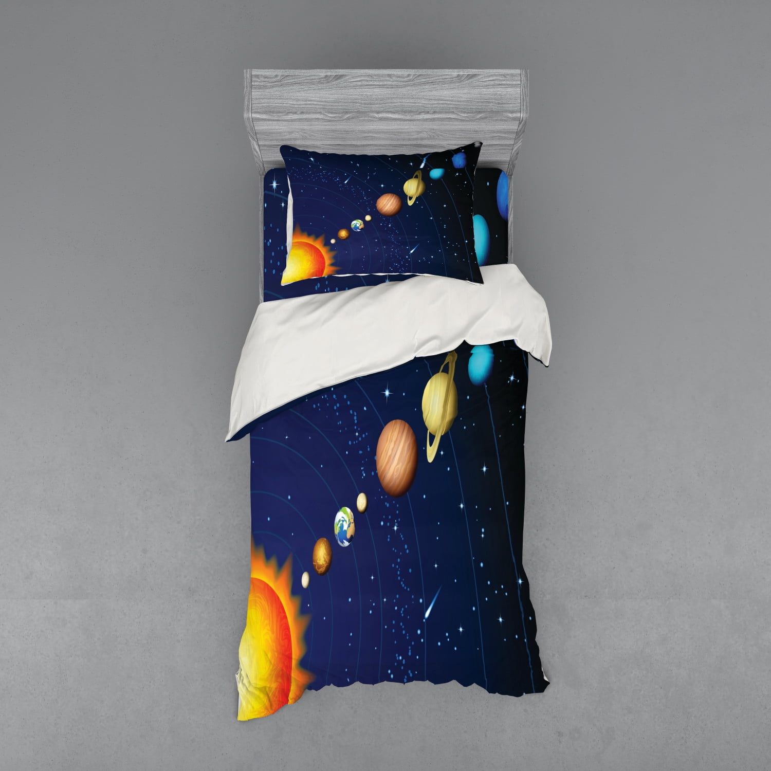 Twin Dark Blue and Orange Solar System Duvet Cover Set