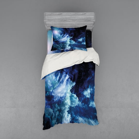 Ambesonne Space Bedding Set 3 Pcs, Universe Spiral Galaxy, Twin, Dark Blue