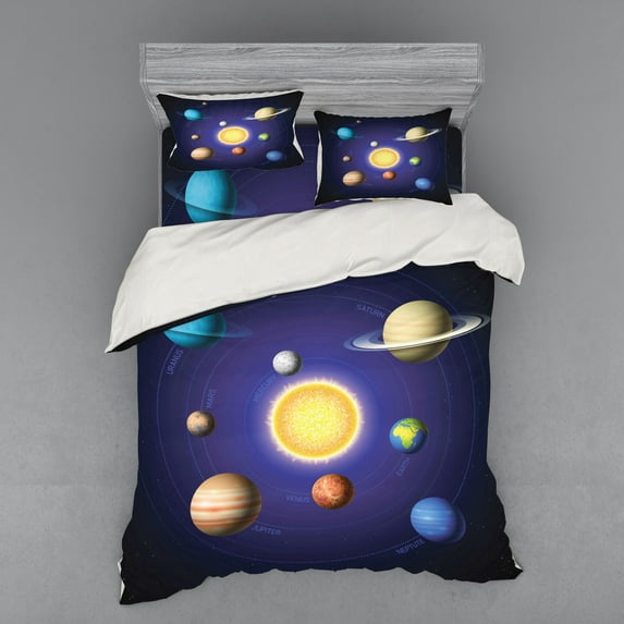 Ambesonne Space Bedding Set 4 Pcs, Solar System with Planets, Queen, Multicolor