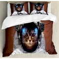 thumbnail image 1 of Ambesonne Space Cat Duvet Cover Sets, Kitten in Milkyway, 2-King, White and Pale Caramel, 1 of 7
