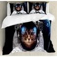 thumbnail image 1 of Ambesonne Space Cat Duvet Cover Sets, Planet Earth Backdrop, 2-Queen, White Green Dark Blue, 1 of 7