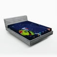 thumbnail image 1 of Ambesonne Space Cat Fitted Sheet, Cartoon Kitten Aliens, Queen Size, Green Brown Dark Blue, 1 of 2