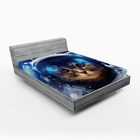 Ambesonne Space Cat Fitted Sheet, Felline Astronaut, Full Size, Multicolor