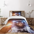 thumbnail image 1 of Ambesonne Space Cat Quilted Bedspread Set 2 Pcs, Sun Lunar Eclipse, Twin Size, Dark Blue Orange, 1 of 5