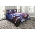 thumbnail image 1 of Ambesonne Space Cat Quilted Bedspread Set 3 Pcs, Galaxy Eclipse Saturn, King Size, Dark Blue Purple, 1 of 3