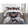 thumbnail image 1 of Ambesonne Space Cat Quilted Bedspread Set 3 Pcs, Kitten in Milkyway, Queen Size, White and Pale Caramel, 1 of 5
