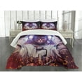 thumbnail image 1 of Ambesonne Space Cat Quilted Bedspread Set 3 Pcs, Nebula Galaxy Cosmos, King Size, Dark Blue Purple, 1 of 5