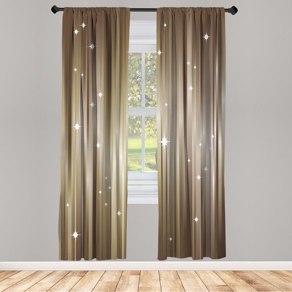 Ambesonne Space Curtains, Abstract Beams Stars Galaxy, Pair of 28"x63", Cocoa Sepia