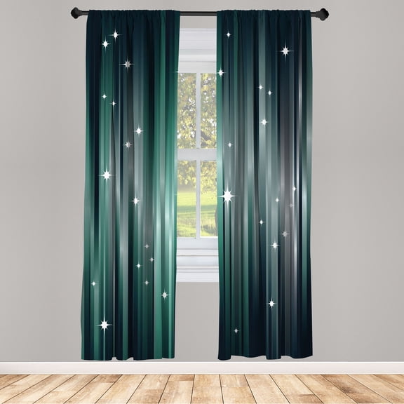 Ambesonne Space Curtains, Abstract Beams Stars Galaxy, Pair of 28"x63", Sea Green