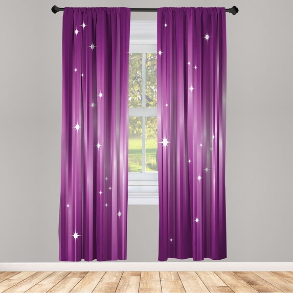 Ambesonne Space Curtains, Abstract Beams Stars Galaxy, Pair of 28"x84", Purple White