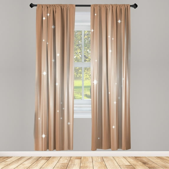 Ambesonne Space Curtains, Abstract Beams Stars Galaxy, Pair of 28"x95", Sand Brown