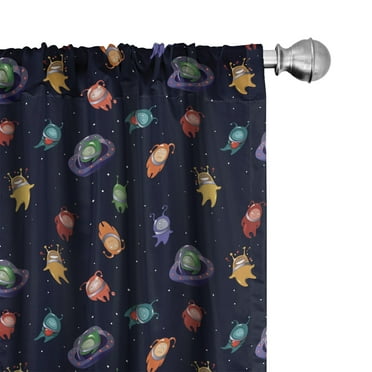 Ambesonne Space Curtains, Aliens in Love Happy, Pair of 28"x63", Multicolor