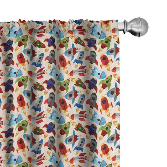 Ambesonne Space Curtains, Cartoon with Spaceships, Pair of 28"x95", Multicolor