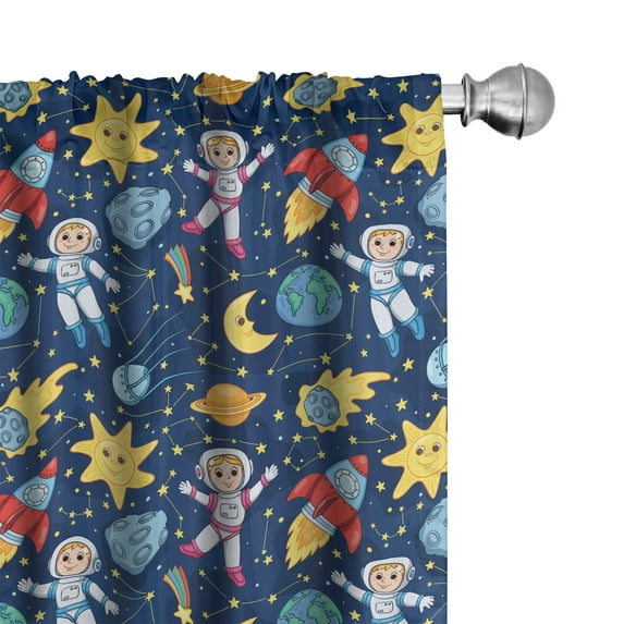 Ambesonne Space Curtains, Cosmonaut Girl and Boy, Pair of 28"x95", Multicolor