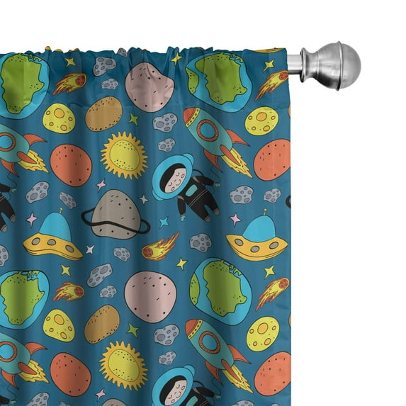 Ambesonne Space Curtains, Earth Astronaut Planet Stars, Pair of 28"x63", Lime Green and Burnt Sienna