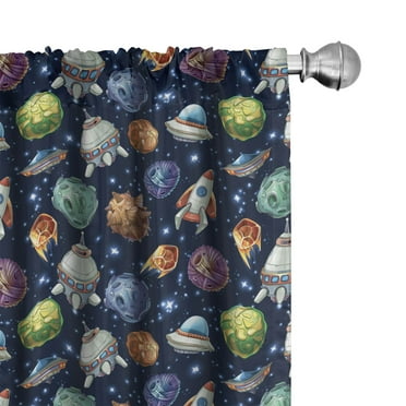 Ambesonne Space Curtains, Futuristic Science Ufo, Pair of 28"x95", Multicolor