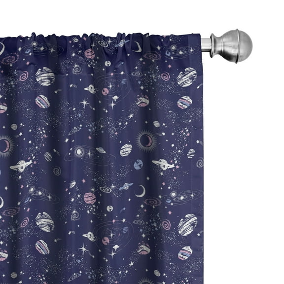 Ambesonne Space Curtains, Minimalist Stars Moons Art, Pair of 28"x63", Indigo and Soft Pink