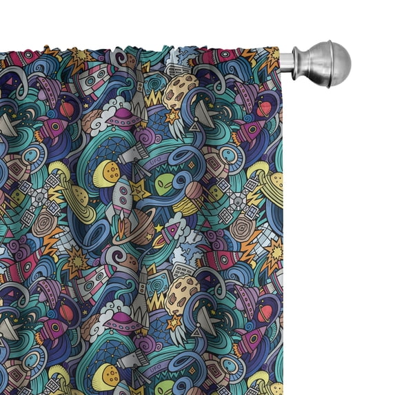 Ambesonne Space Curtains, Science Fiction Image, Pair of 28"x84", Multicolor