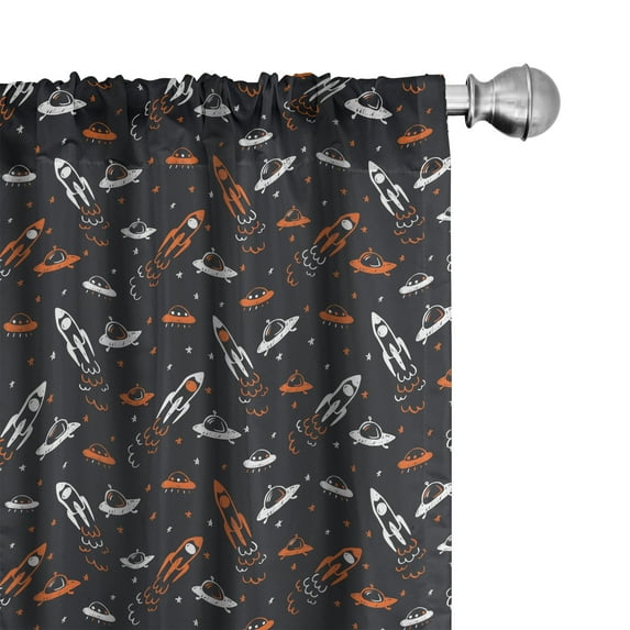 Ambesonne Space Curtains, Traveling into the Cosmos, Pair of 28"x95", Black Orange White