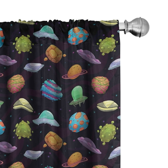 Ambesonne Space Curtains, UFOs and Abstract Planet, Pair of 28"x63", Multicolor