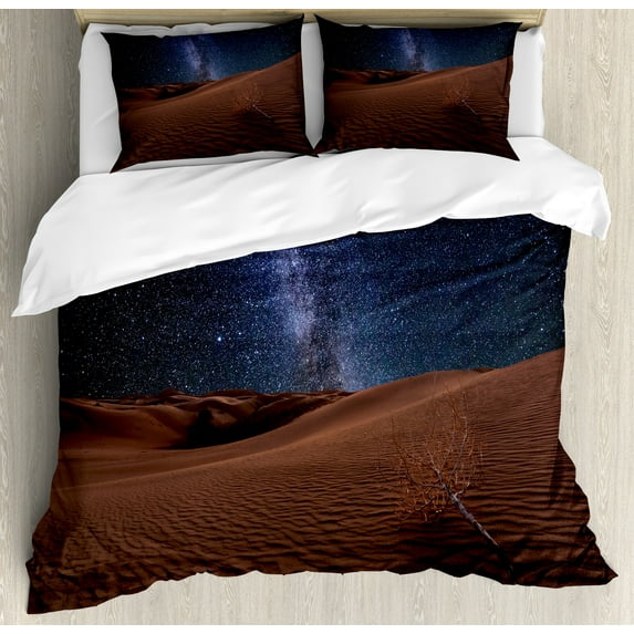 Ambesonne Space Duvet Cover Sets, Desert Lunar Life on Mars, 2-King, Brown Blue