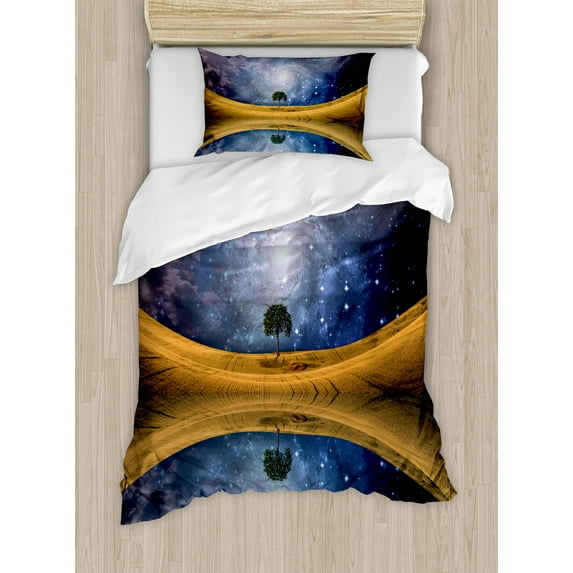 Ambesonne Space Duvet Cover Sets, Galaxy with Star Meteors, 2-Twin, Brown Purple Blue