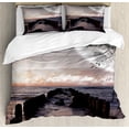 thumbnail image 1 of Ambesonne Space Duvet Cover Sets, Old Pier Sea and Beach, 2-King, Pink Blue, 1 of 2
