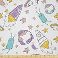 thumbnail image 1 of Ambesonne Space Fabric by the Yard Microfiber, Rockets Stars Aliens Earth, 10 Yards, Pale Blue and Purple Grey, 1 of 2