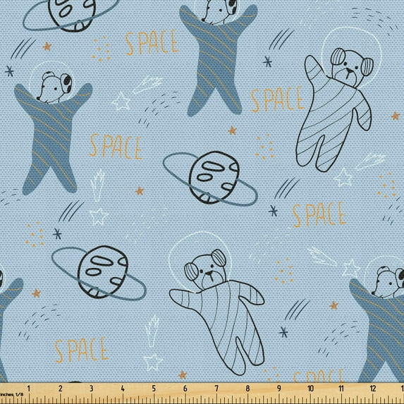 Ambesonne Space Fabric by the Yard Upholstery, Galaxy Astronaut Dogs Art, 1 Yard, Pale Sky Blue and Apricot