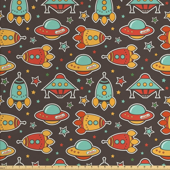 Ambesonne Space Fabric by the Yard Upholstery, Outer Space Elements, 3 Yards, Multicolor