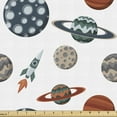 thumbnail image 1 of Ambesonne Space Fabric by the Yard Upholstery, Planets Rocket Cartoon Art, 1 Yard, Dark Night Blue and White, 1 of 5