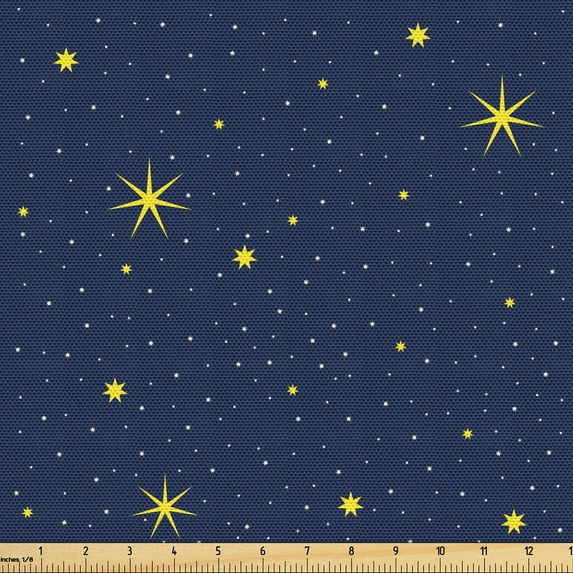 Ambesonne Space Fabric by the Yard Upholstery, Repeating Abstract Stars Art, 3 Yards, Dark Violet Blue and Yellow