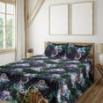 thumbnail image 1 of Ambesonne Space Fitted & Flat Sheet with Shams 4 Pcs Set, Bohemian Galaxy Sun Moon Art, Queen, Dark Purple Green and Mauve, 1 of 5