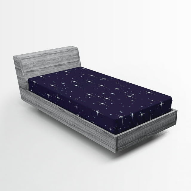 Ambesonne Space Fitted Sheet 2 Pcs Set, Night Skyline with Stars, Twin, Purple White