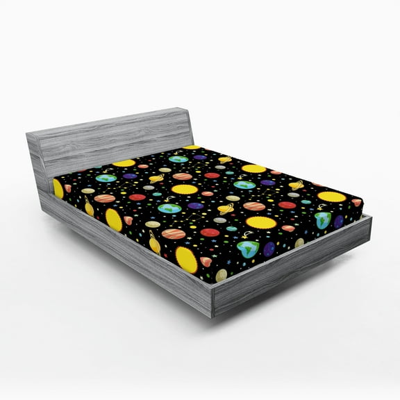 Ambesonne Space Fitted Sheet 2 Pcs Set, Sun Earth Constellations, Queen, Multicolor