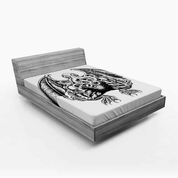 Ambesonne Space Fitted Sheet, Cosmic Evil Monster, Full Size, Black White