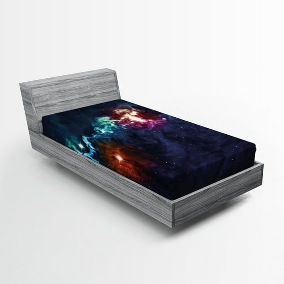 Ambesonne Space Fitted Sheet, Cosmos Galactic Star View, Twin XL Size, Magenta Blue