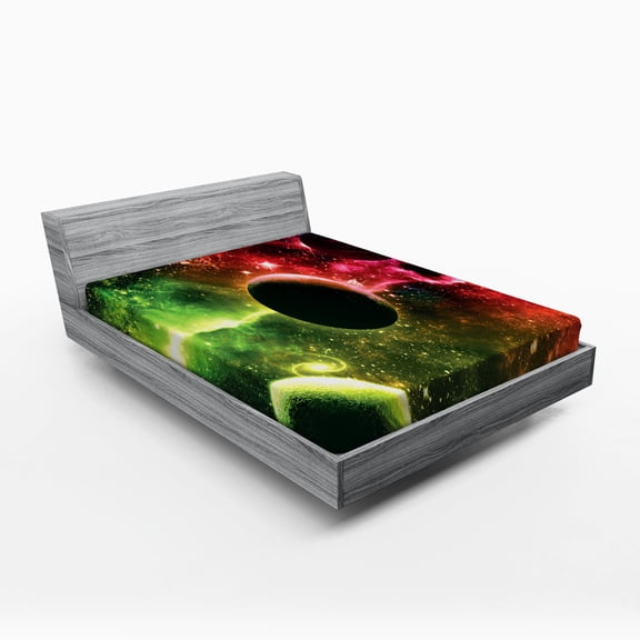 Ambesonne Space Fitted Sheet, Cosmos Galaxy Nebula, Full Size, Magenta Green