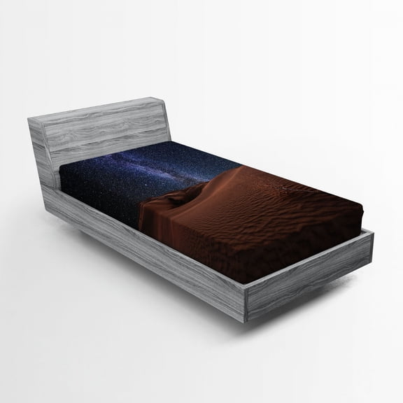 Ambesonne Space Fitted Sheet, Desert Lunar Life on Mars, Twin XL Size, Brown Blue