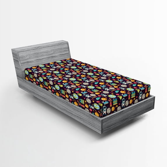 Ambesonne Space Fitted Sheet, Galaxy Party Pattern, Twin Size, Multicolor