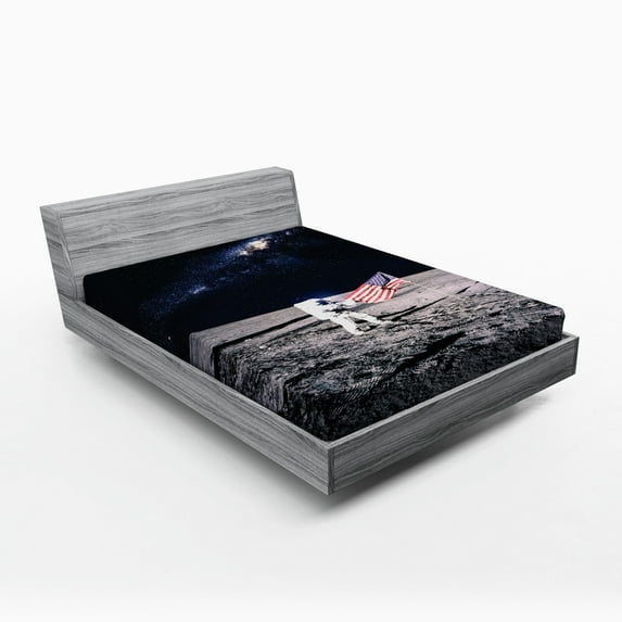 Ambesonne Space Fitted Sheet, Milky Way American Flag, Full Size, Brown Blue