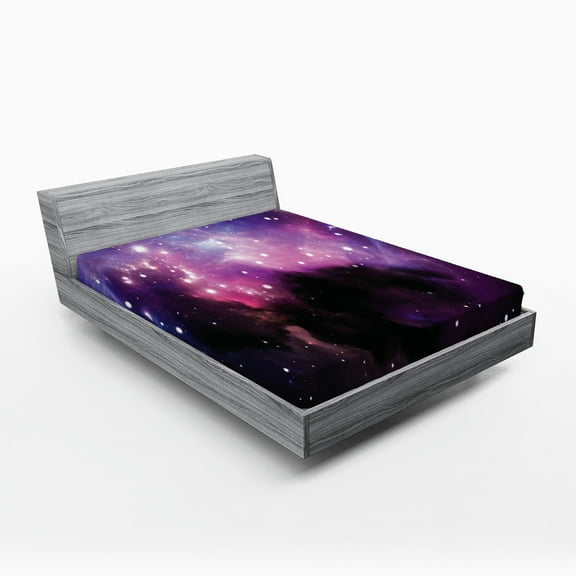 Ambesonne Space Fitted Sheet, Nebula Cosmos Image, Queen Size, Purple Blue