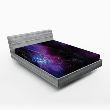 Ambesonne Space Fitted Sheet, Nebula Dark Galaxy Stars, Full Size, Magenta Blue