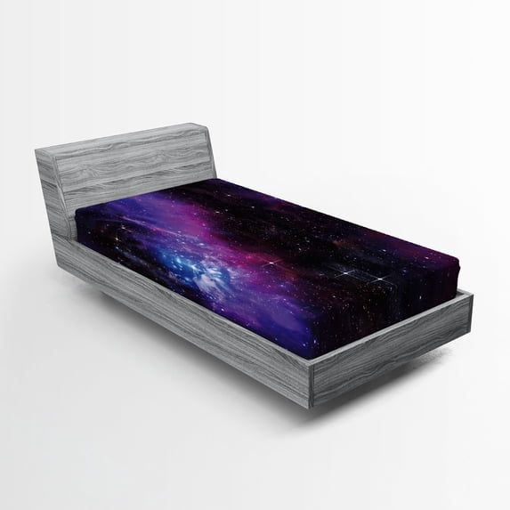 Ambesonne Space Fitted Sheet, Nebula Dark Galaxy Stars, Twin XL Size, Magenta Blue